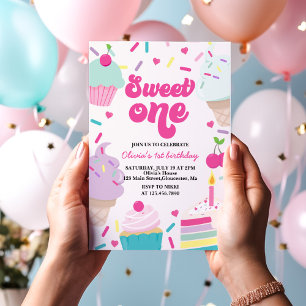 Convite Sorvete e Bolo Doce Um 1º Aniversário