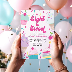 Convite Sorvete e Bolo Eight é um 8º Aniversário Doce
