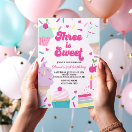 Convite Sorvete e Bolo Três é Doce 3º Aniversário