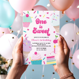 Convite Sorvete e Bolo um é Doce Aniversário de 1 ano