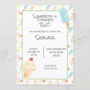 Convite Sorvete e cápsulas de segundo aniversário