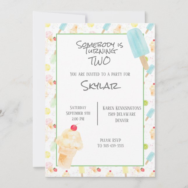 Convite Sorvete e picles de segundo aniversário (Frente)