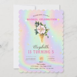 Convite Sorvete Flor Holográfica de Aniversário