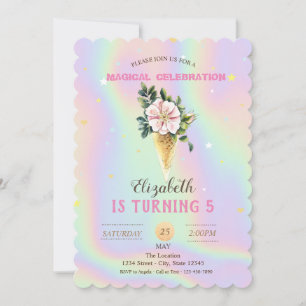 Convite Sorvete Flor Holográfica de Aniversário