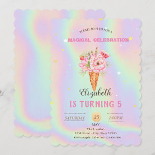 Convite Sorvete Floral Aniversário Holográfico