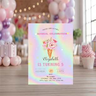 Convite Sorvete Floral Aniversário Holográfico