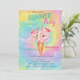 Convite Sorvete Flores Frutas Verão Tye Dye Aniversário