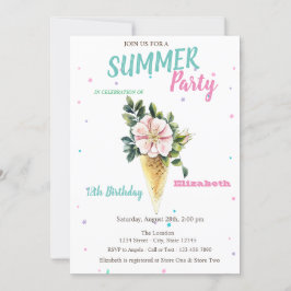 Convite Sorvete Flores Verão Aniversário