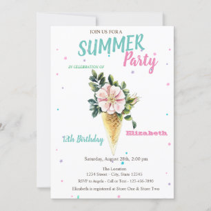 Convite Sorvete Flores Verão Aniversário
