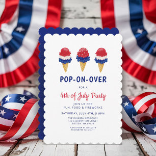 Convite Sorvete Fofo Vermelho, Branco E Azul 4 de Julho