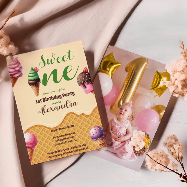 Convite Sorvete Fotográfico Doce Um Primeiro Aniversário (Criador carregado)