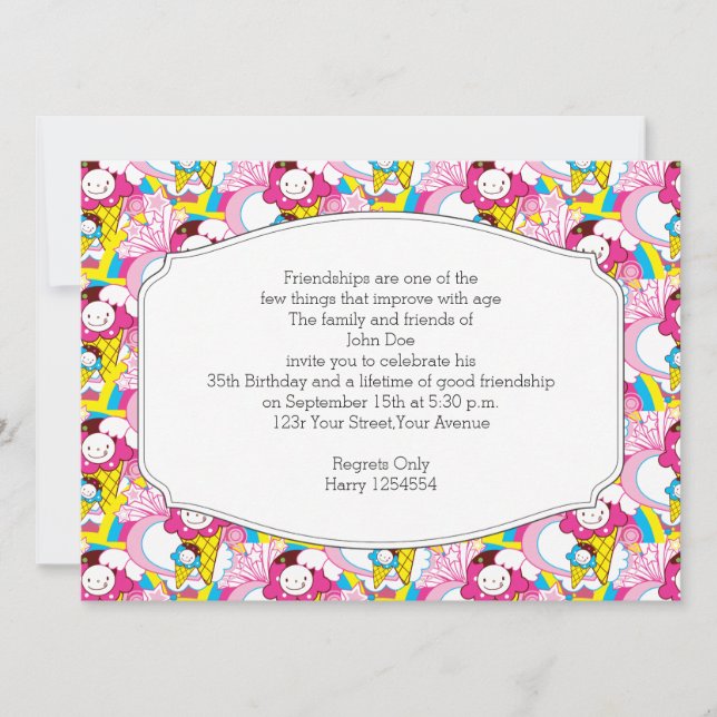 Convite Sorvete Kawaii Uber Cute festa de aniversário (Frente)