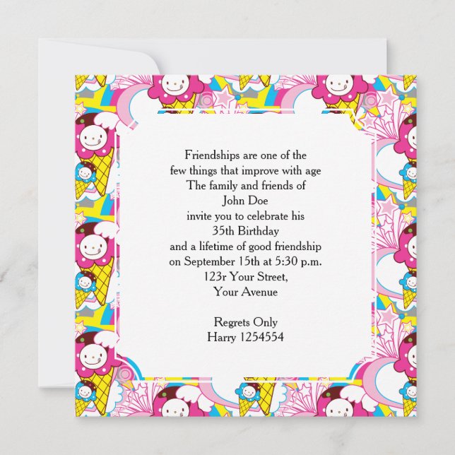 Convite Sorvete Kawaii Uber Cute festa de aniversário (Frente)