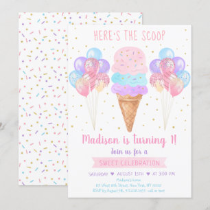 Convite sorvete Pastel, aqui está o aniversário da colhe