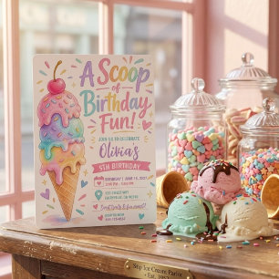 Convite Sorvete Pastel de Aniversário Uma Colher de Aniv