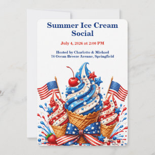 Convite Sorvete Patriótico Social - Vermelho Branco e Azul
