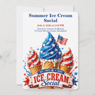 Convite Sorvete Patriótico Social - Vermelho Branco e Azul