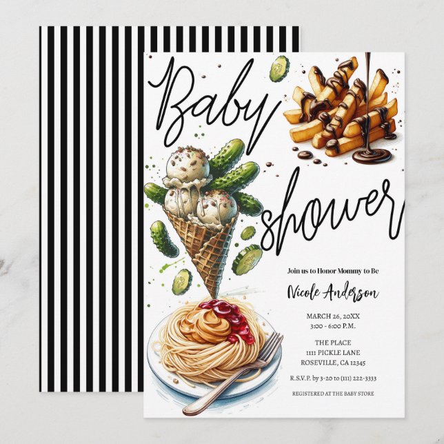 Convite Sorvete & Picles Desejos Estranhos Baby Shower (Frente/Verso)