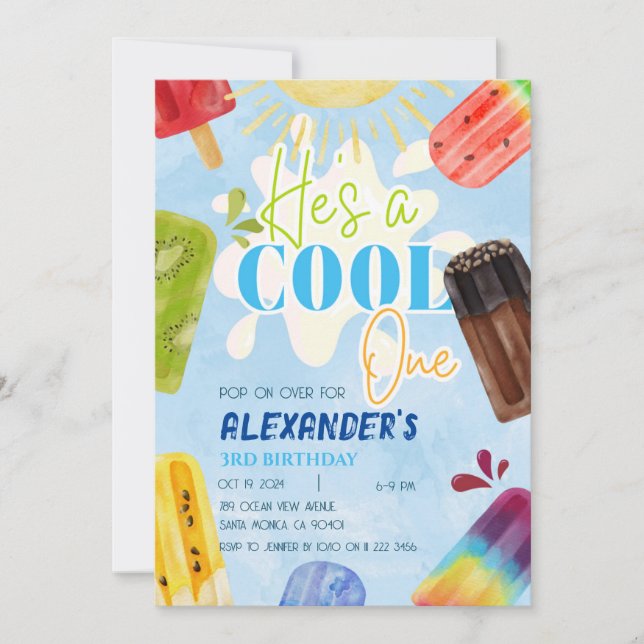 Convite Sorvete Picolé Verão 1º 3º 4º 5º 6º Menino (Frente)