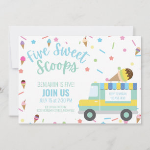 Convite Sorvete Quinto 5 Aniversário Gêmeos Irmãos