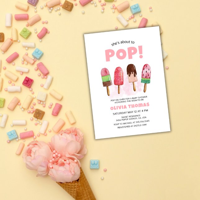 Convite Sorvete Rosa Docente Pronto Para Chá de fraldas (Pink Sweet Ice Cream Ready To Pop Baby Shower Invitation)