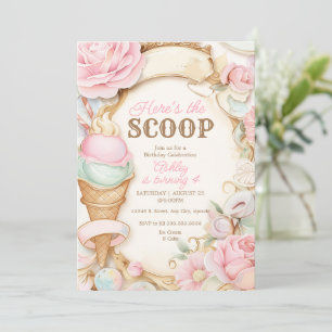 Convite Sorvete rosa pastel do cone do sorvete Vintage