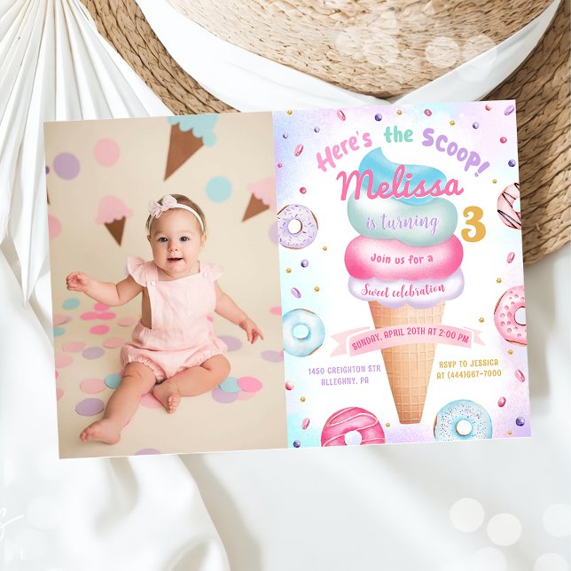 Convite Sorvete Rosquinha Aqui está a Foto de Aniversário  (Criador carregado)