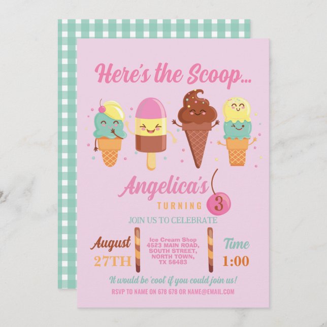 Convite Sorvete Scoop Compra Bonitas Garotas Lolly (Frente/Verso)