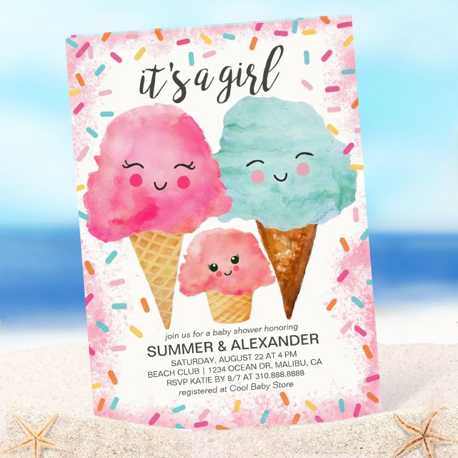 Convite Sorvete Scoop Sprinkles Girl Summer Chá de fraldas (Criador carregado)