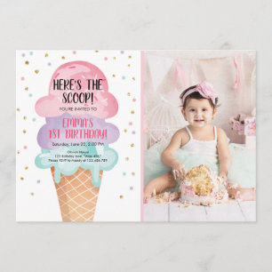 Convite Sorvete Social Aqui está o Confetti Rosa Scoop