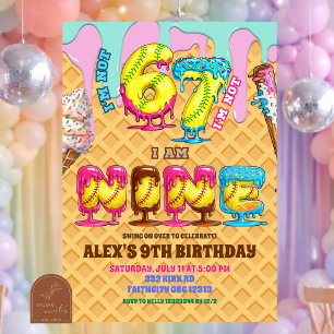 Convite Sorvete Softbol Drip Seis Sete menino 9º Aniversár