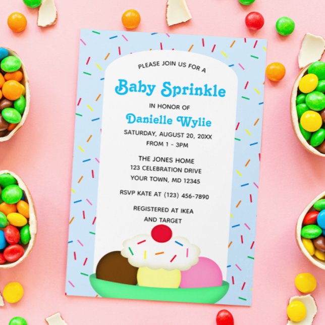 Convite Sorvete Sundae com Sprinkles Blue Baby Sprinkle (Criador carregado)