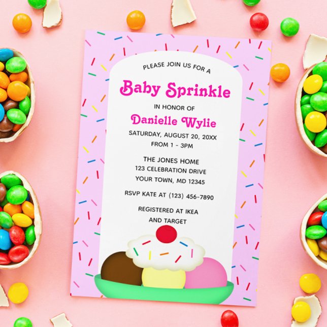 Convite Sorvete Sundae com Sprinkles Pink Baby Sprinkle (Criador carregado)