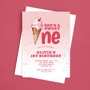 Convite Sorvete Sweet One Rosa 1º Aniversário