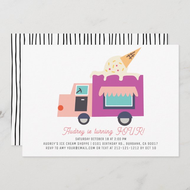 Convite Sorvete Truck Birthday (Frente/Verso)