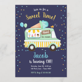 Convite Sorvete Truck Sweet Time Boy Mint Azul Aniversário