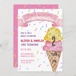 Convite Sorvete Twin Girls Dois Scoops Aniversário