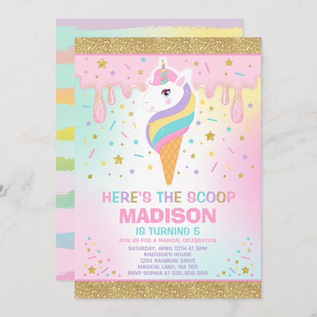 Convite Sorvete Unicorn Invitation Magic Sorvete Party (Frente/Verso)