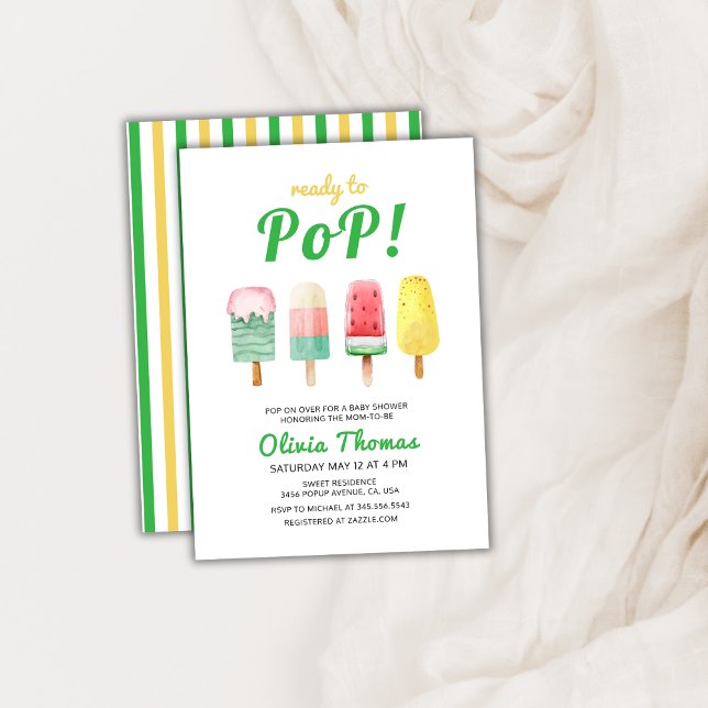 Convite Sorvete Verde Amarelo Pronto Para Chá de fraldas (Green Yellow Ice Cream Ready To Pop Baby Shower Invitation)