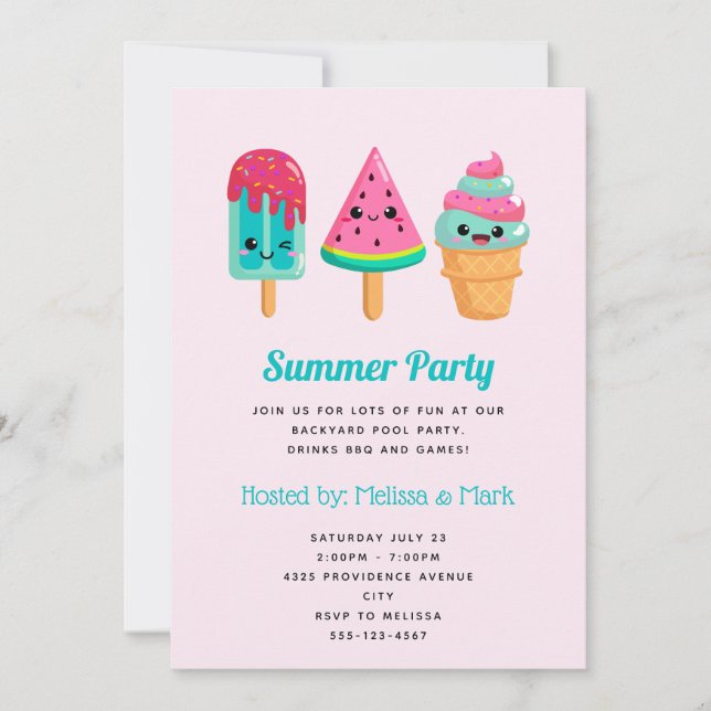 Convite Sorvete Yummy Trio Summer Vibe Party (Frente)