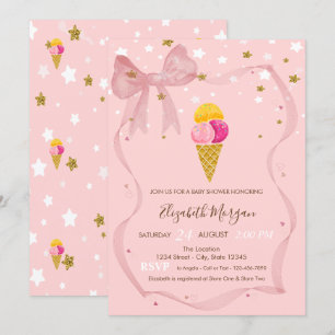 Convite Sorvetes Estrelas Laço Rosa Chã de Bebê