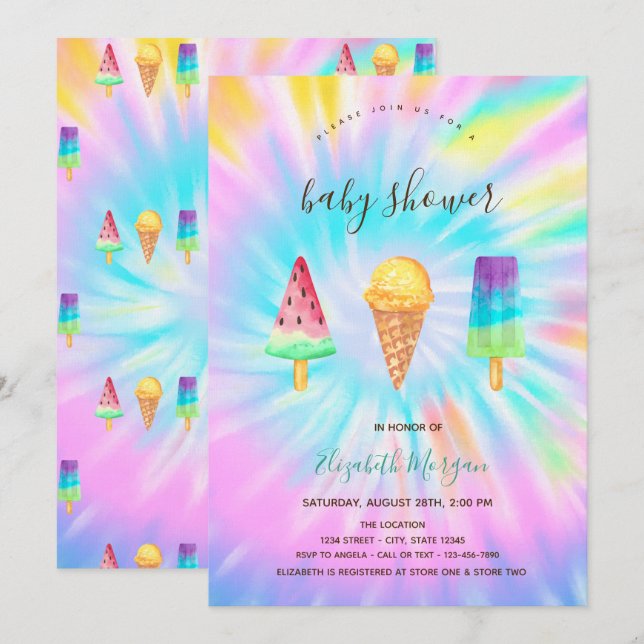 Convite Sorvetes Verão Tie Dye Chá de Bebê (Frente/Verso)