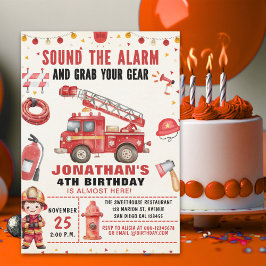 Convite Sound the Alarm! Firefighter Birthday for Boys