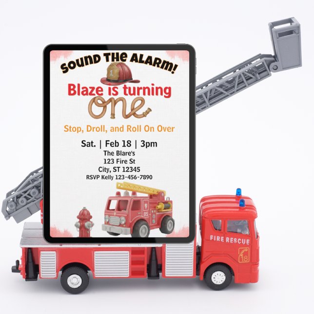 Convite Sound the Alarm, Firetruck 1st Birthday (Criador carregado)