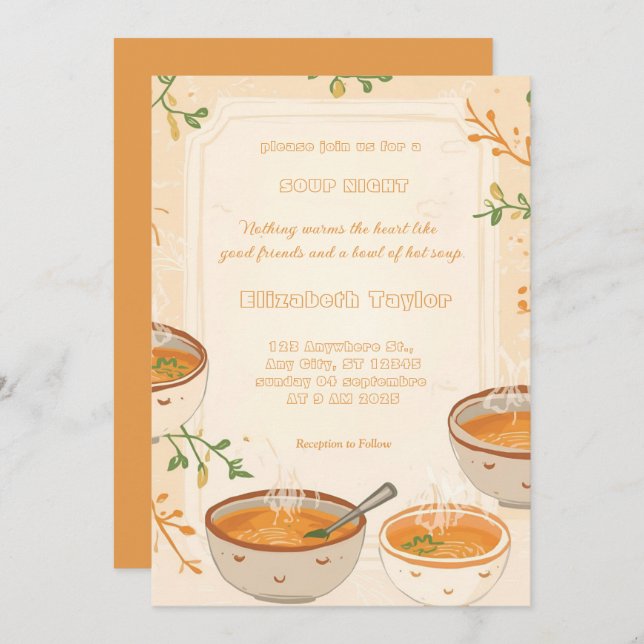 Convite Soup Night Dinner Party Invitations (Frente/Verso)