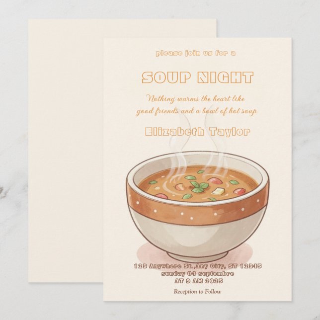 Convite Soup Night Dinner Party Invitations (Frente/Verso)