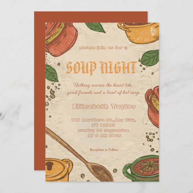 Convite Soup Night Dinner Party Invitations (Frente/Verso)