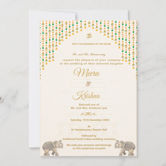 Convite South Indian Temple Wedding Invitation Suite (Frente)