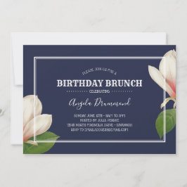 Convite Southern Magnolia Birthday Brunch Blue