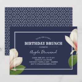 Convite Southern Magnolia Birthday Brunch Blue